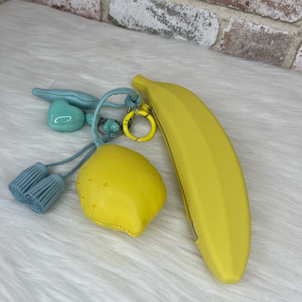 Yellow Banana Pouch and Lemon Heart Keychain